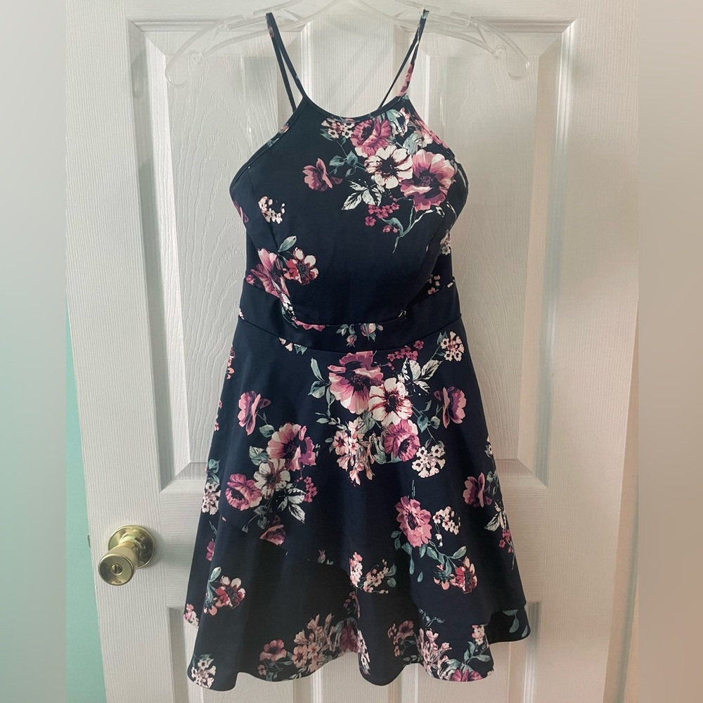 Navy with White/Pink Floral print Size 1 Dress